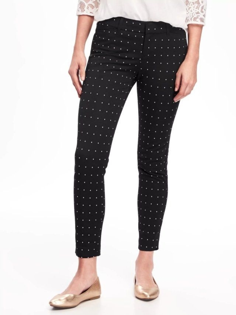 ​Old Navy Mid-Rise Pixie Skinny Ankle Pants Black Polka Dot - Size [4]